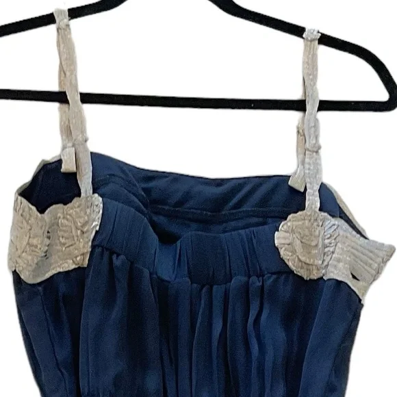 Graham & Spencer Anthropologie 100% Silk Navy Slip Dress Women L Midi Sleeveless - Picture 10 of 15